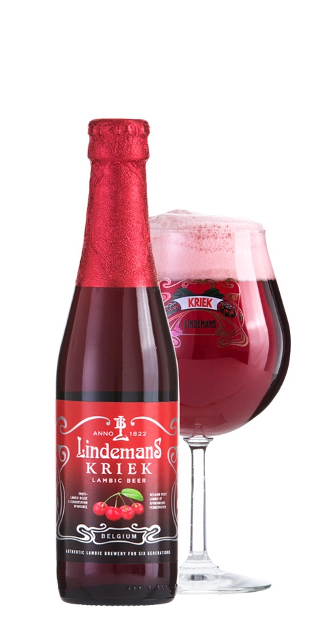 リンデマンス フルーツビールのボトルとグラス